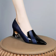 Women's Pointed Toe Slip On Heels Patent Leather Mid Heels