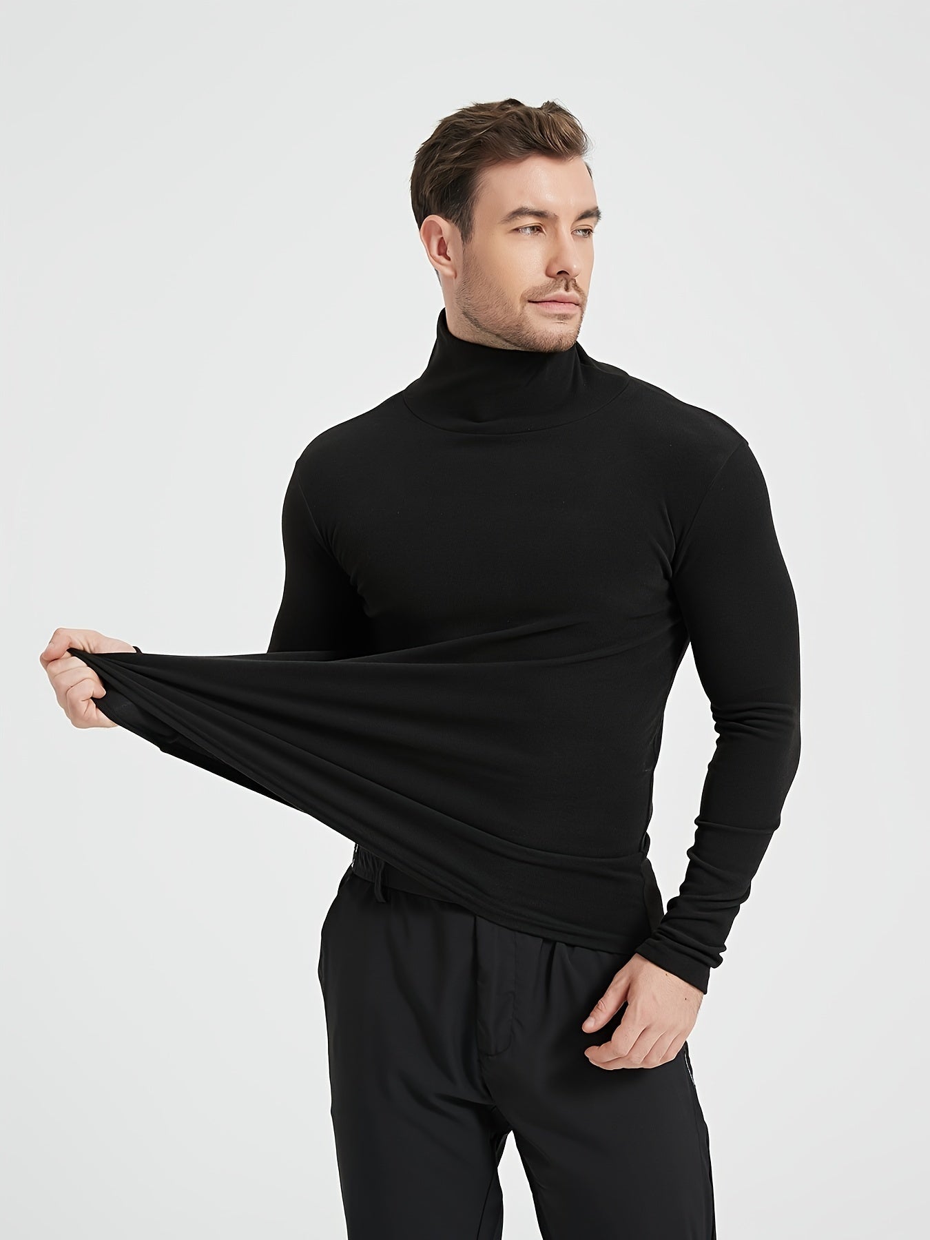 2pcs Men's Long Sleeve Turtleneck Thermal Base Layer - Winter Workout Essential