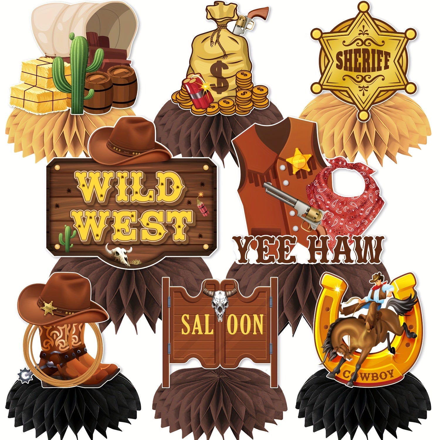 8pcs Western Cowboy Centerpieces for Tables
