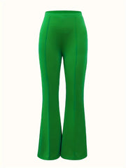 Plus Size Solid High Rise Flared Leg Trousers