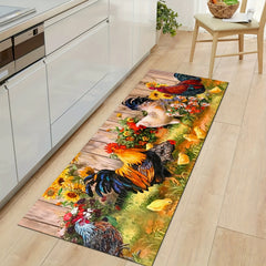 Soft Rooster Sunflower Kitchen Rug Set Non Slip Absorbent