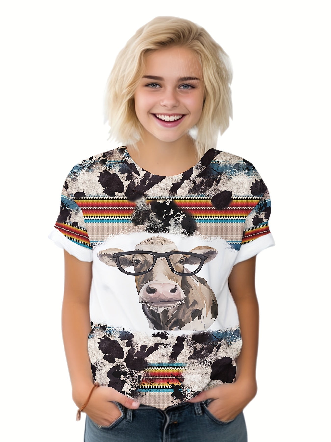 Girls Boys Cow Graphic Short Sleeve T-Shirt Summer Clothes