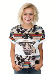 Girls Boys Cow Graphic Short Sleeve T-Shirt Summer Clothes