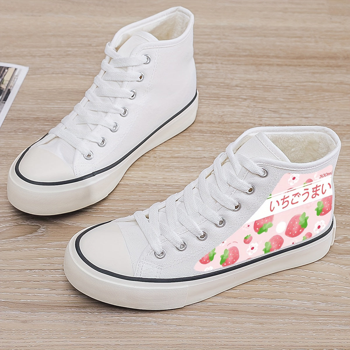 Strawberry Print Plush Lined Thermal Chunky Sneakers