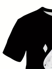 Men's 3D Spade Print T-shirt Casual Crew Neck Tee
