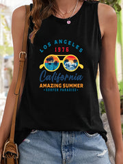 Glasses & Trees Pattern Stretchy Sports Vest Round Neck Sleeveless Casual Top