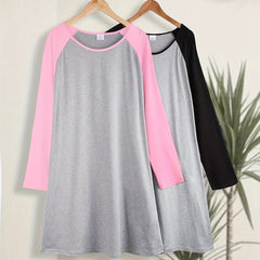2 Pack Plus Size Nightdress Set Women's Plus Raglan Sleeve Tee Sleep Dress