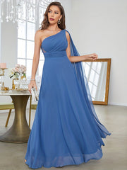 One Shoulder Bridesmaid Dress Ruched Wedding Party Women's Clothing