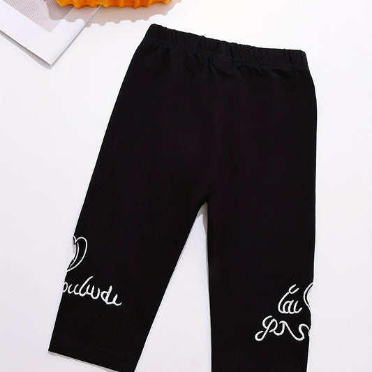Girl's Heart Hollow Embroidered Cropped Pants Leggings