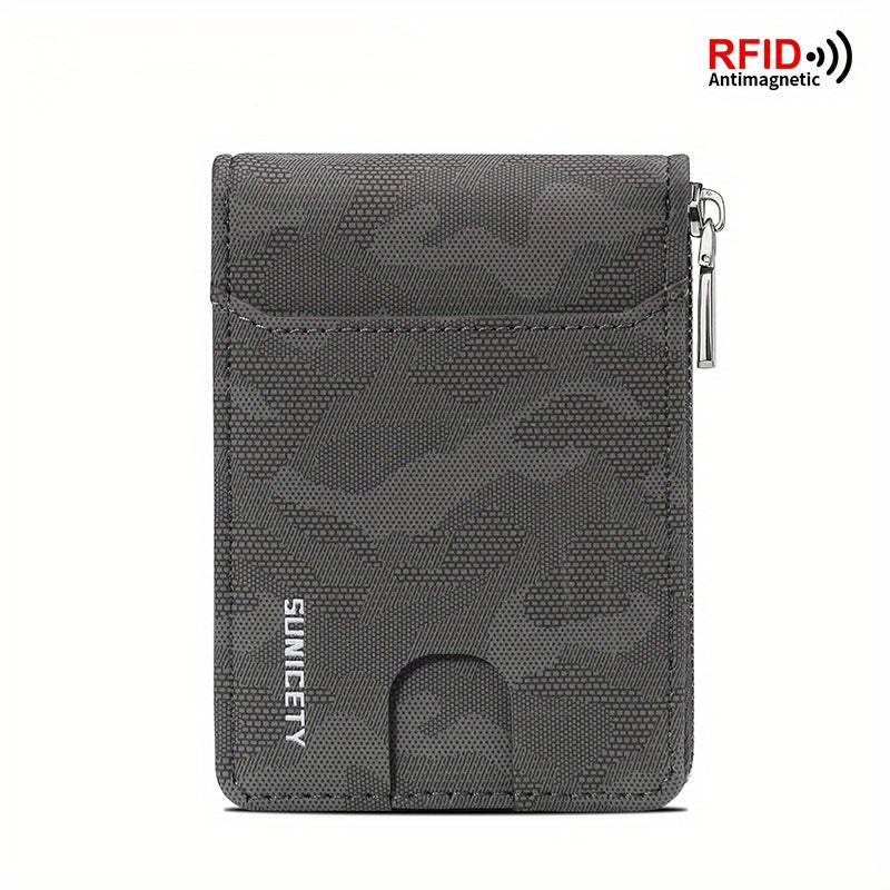 RFID Blocking Zipper Card Holder Short Wallet Leather Large Capacity