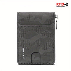 RFID Blocking Zipper Card Holder Short Wallet Leather Large Capacity