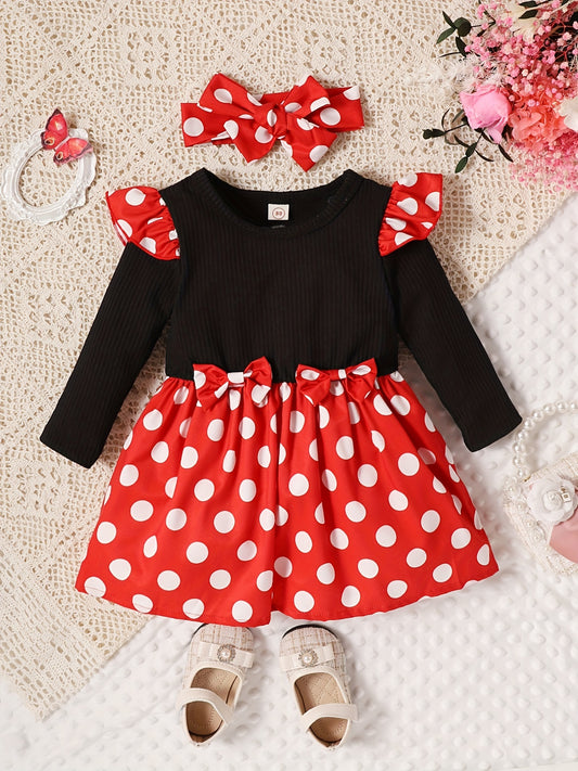 Baby Girls Polka Dot Puffy Dress Long Sleeve Casual