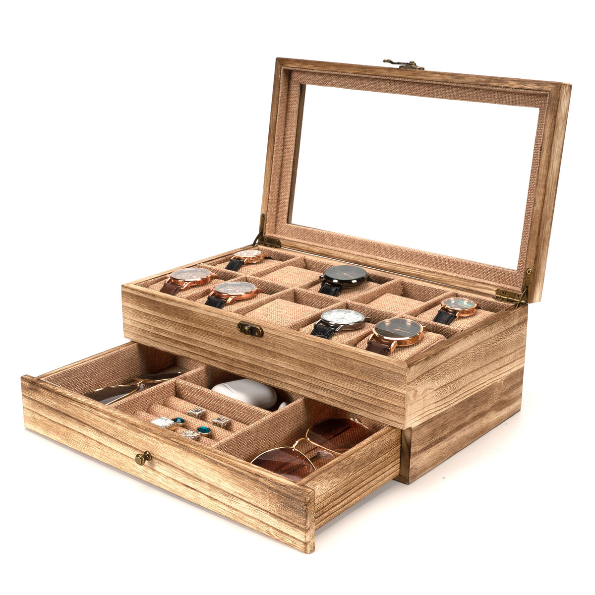 Emfogo 10 Slot Watch Case Wooden Organizer