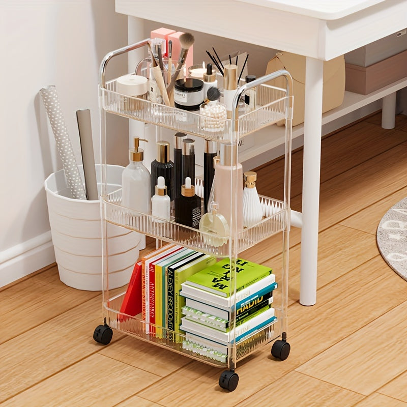 3-4 Tier Clear Utility Cart Rolling Organization Cart With Handle And Wheels