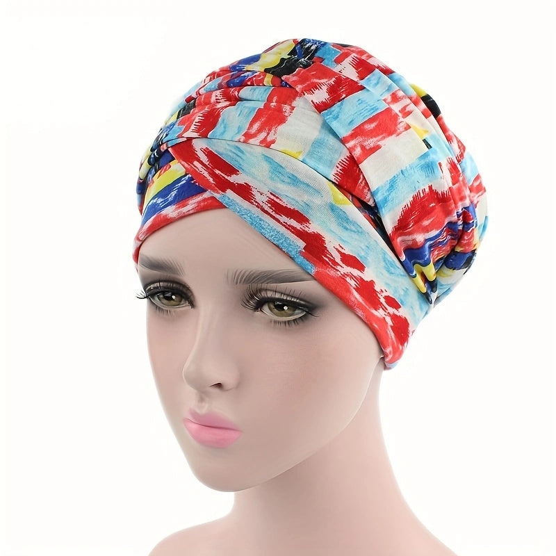 Boho Geometric Print Turban Hat Floral Pattern Chemo Cap Head Wrap