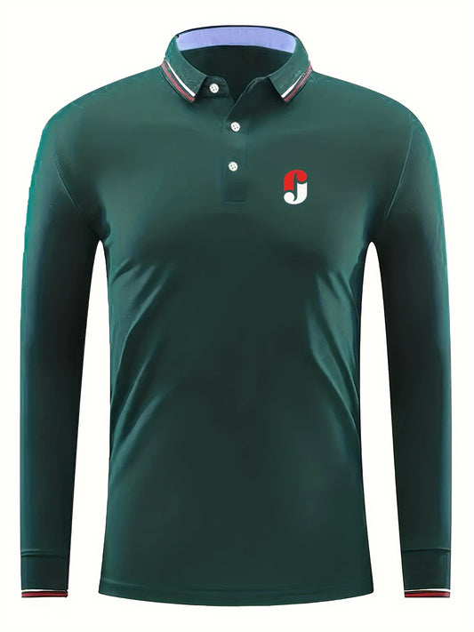 Red Pattern Men's Comfy Polo Shirt Long Sleeve Custom Fit