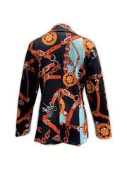  Women's Scarf Print Lapel Collar Blazer