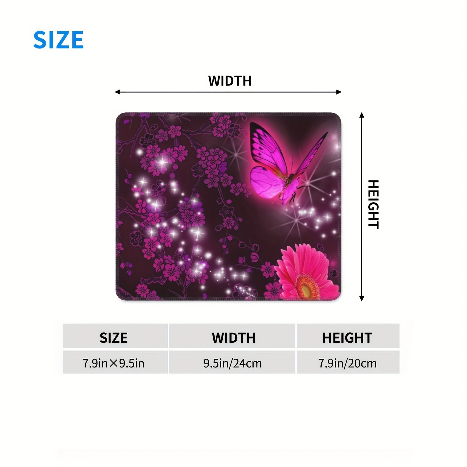 Square Sewn Edge Mouse Pad Butterflies Flying Flowers Pattern