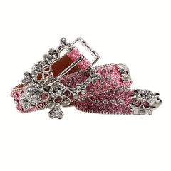 Skull Rhinestones Inlaid Pink Buckle Belt
