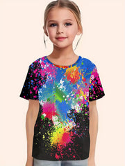 Girls Tie Dye Graffiti Print T shirt - Summer Sports