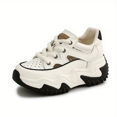Women's Cutout Chunky Sneakers Lace Up Breathable Thick Sole Walking Shoes