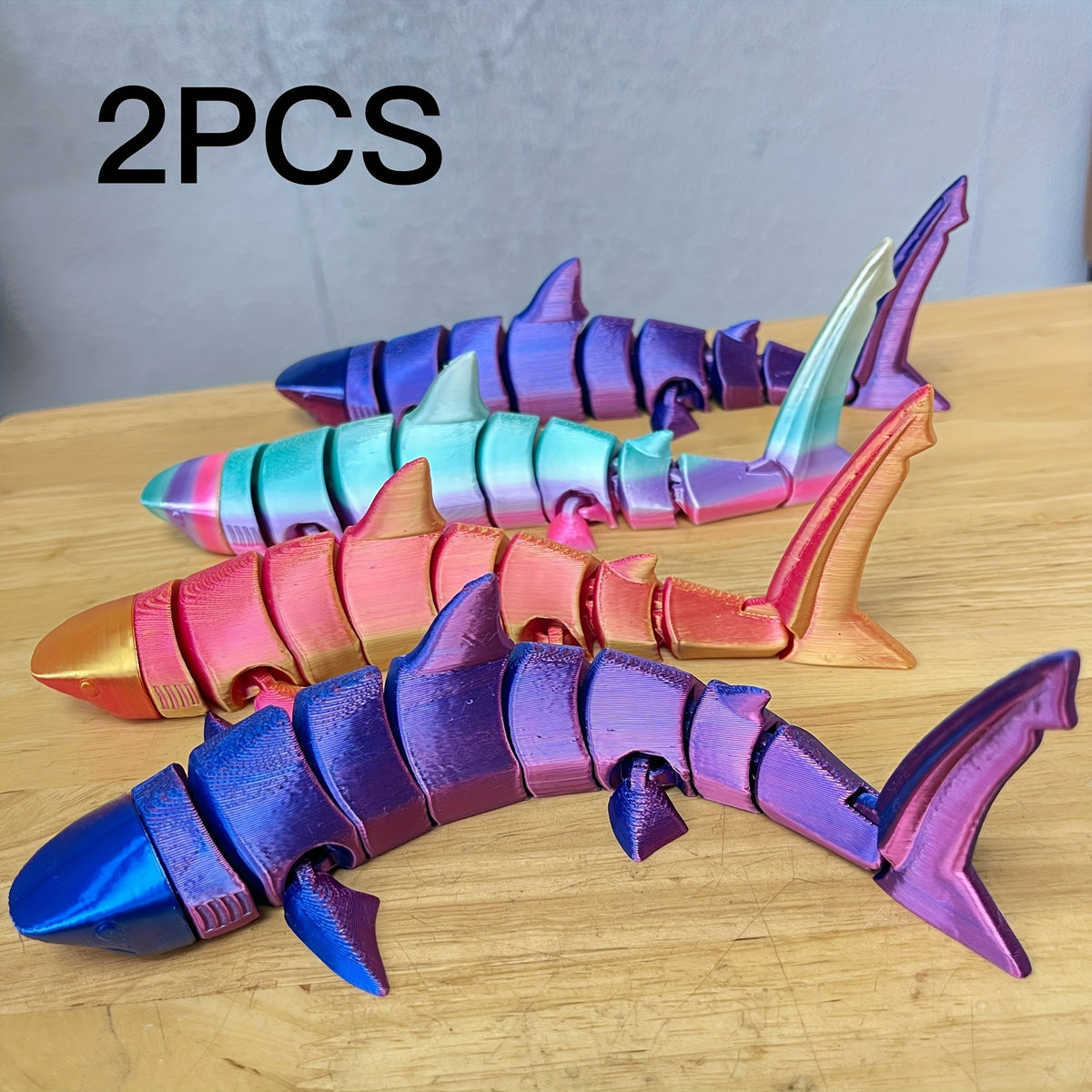 2pcs 3D Printed Articulated Shark Figurines Ocean Animal Collectibles