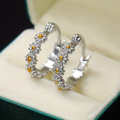 Daisy Decor Hoop Earrings, Copper Silver Plated Jewelry