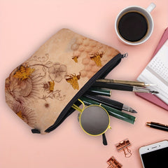 Sunflower & Bees Zippered Makeup Bag Cosmetic Organizer