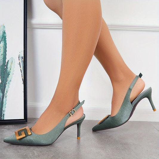 Women's Metallic Letter Slingback Stiletto Sandals High Heels
