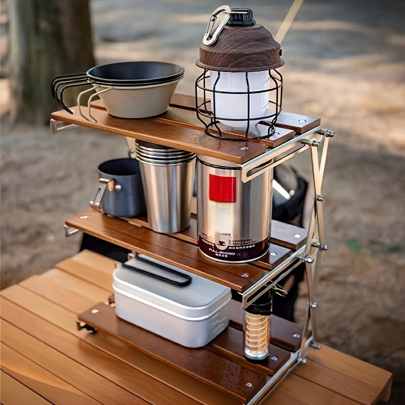 Portable Solid Wood Camping Storage Rack Outdoor Picnic