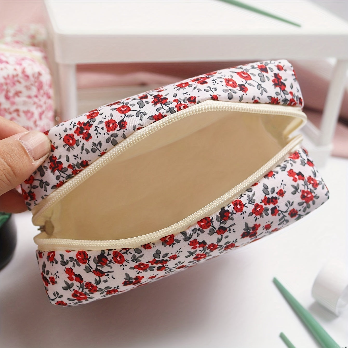 Floral Print Zipper Makeup Bag For Women Purse Cosmetic Bag Travel Toiletry Bag