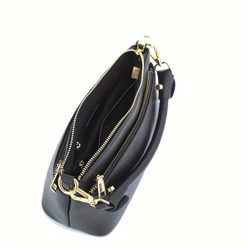 Women's Leather Convertible Shoulder Bag Spacious Tote Dark Brown Tan