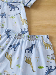 2pcs Boys Dinosaur Print Short Sleeve Pajama Set for Summer
