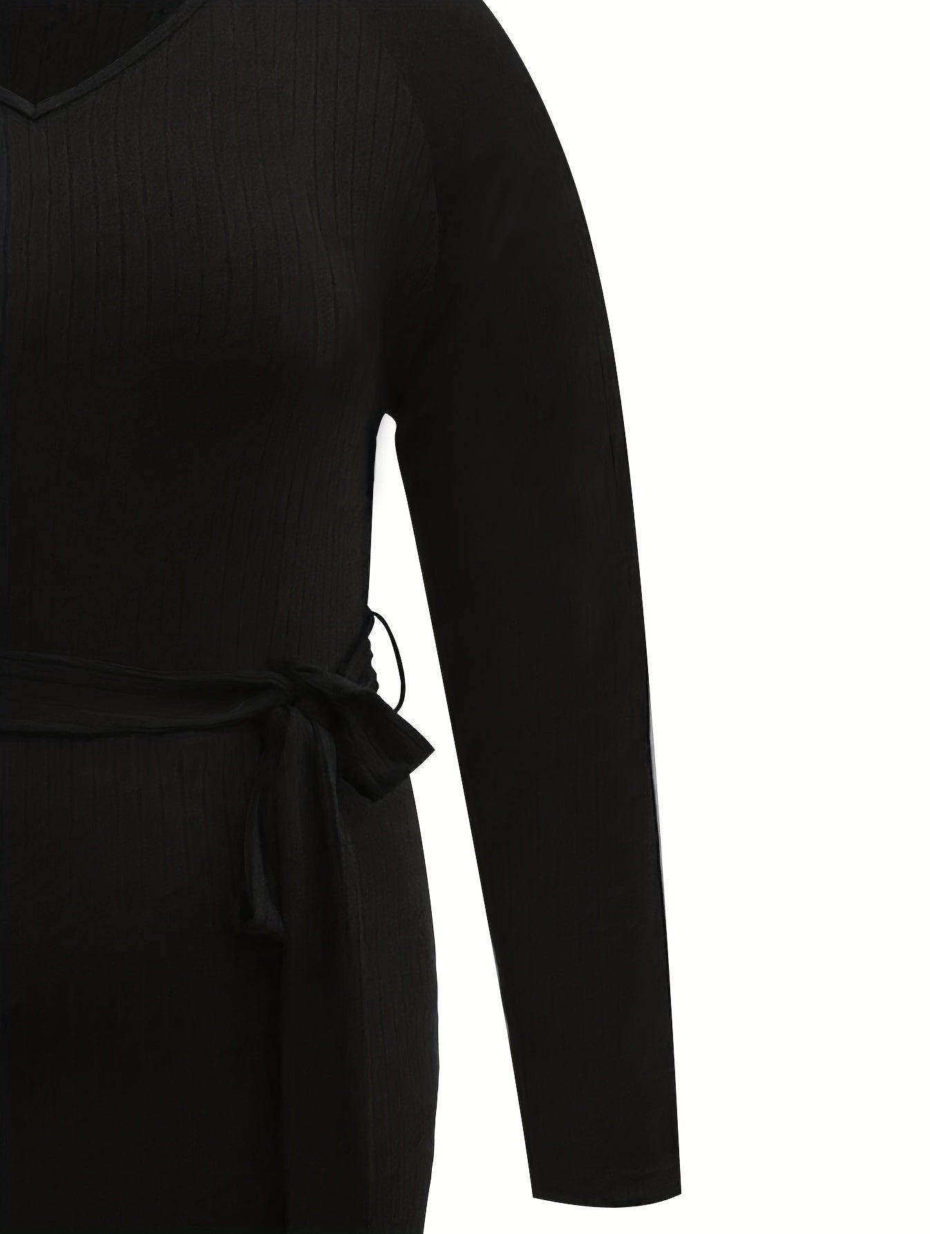  Solid Long Sleeve V Neck Dress With Belt