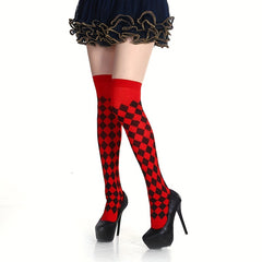 Geometric & Skull Print Over The Knee Socks