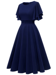 Ruffle Sleeve Slim Dress Zip Back Crew Neck