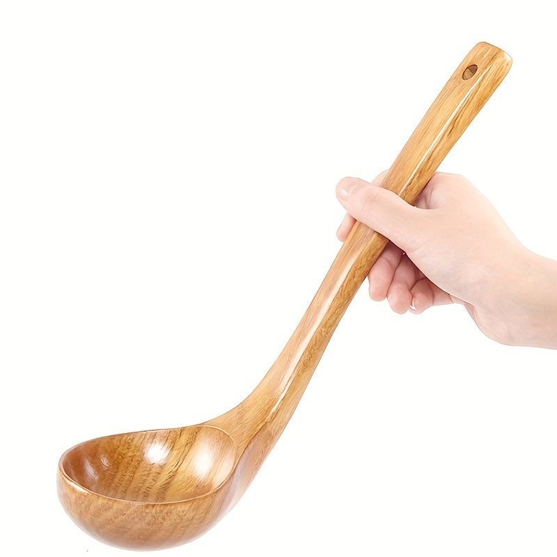 Non Stick Soup Spoon with Long Wooden Handle for Easy Cooking and Serving