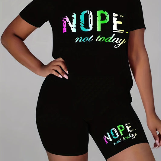  Ombre Letter Print Top & Shorts Set