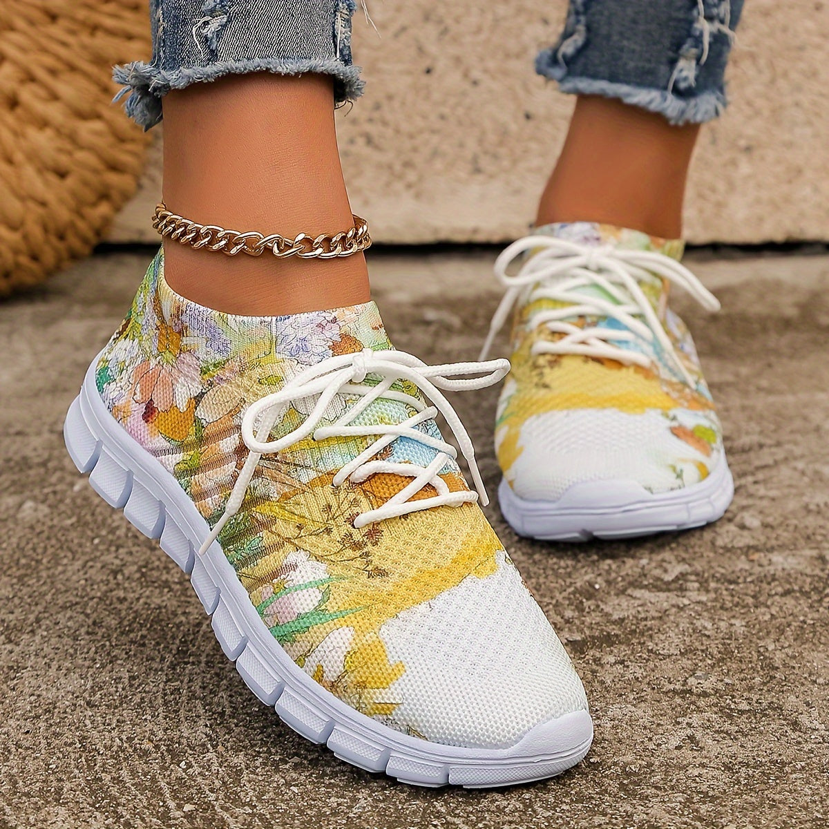 Floral Pattern Low Top Sneakers Women