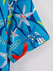 Men's Starfish Print Button Up Shirt for Beach Summer