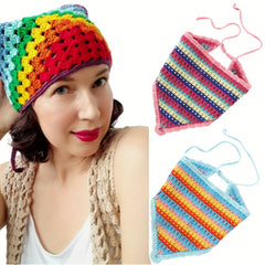 Boho Crochet Flower Bandana Colorful Hair Headscarf Turban