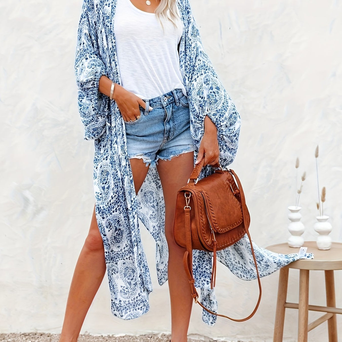  Boho Cover Up Women's Plus Paisley & Scarf Print