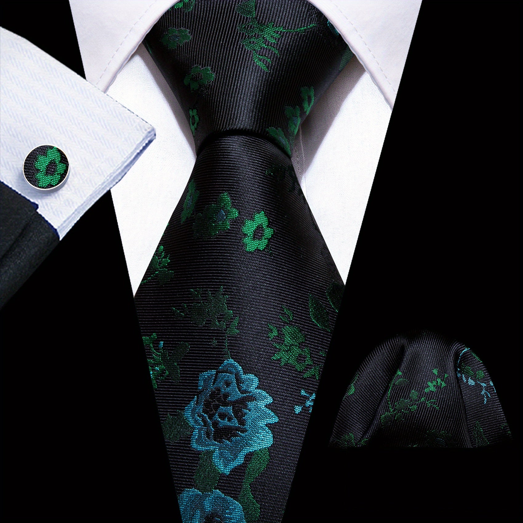 Barry Wang Men's Tie Floral Jacquard Set