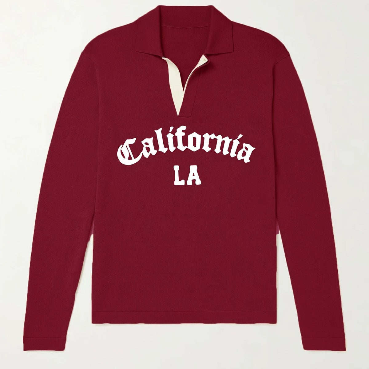 California LA City Print Knit Polo Shirt Men's Stretch V Neck Sweater