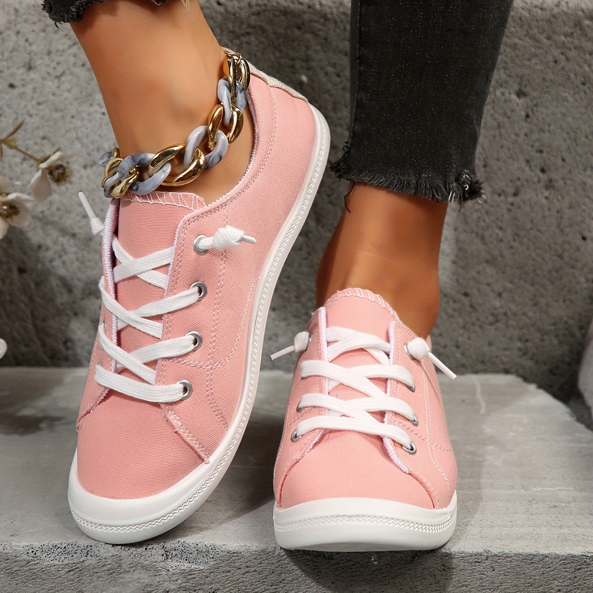 Women's Canvas Lace-Up Low Top Sneakers Lightweight & Breathable