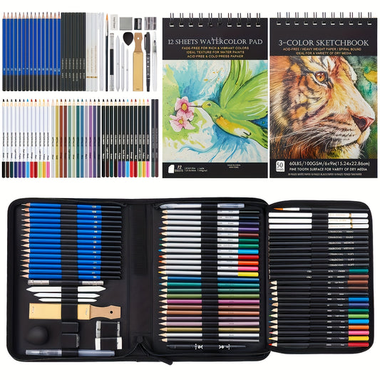 CCFOUD 73pcs Artist Drawing Set Colored Pencils Graphite Charcoal Pastels Marker