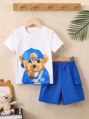 Boys Teddy Bear Graphic Print T-shirt & Shorts Set