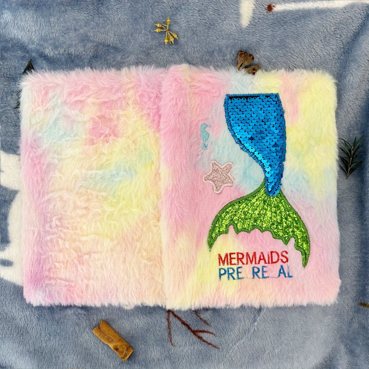 Mermaid Tail Plush Notebook A5 Wide Grid 80 Sheets Soft Furry Cover