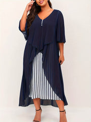 Women's Plus Colorblock Stripe Print Mesh Short Sleeve Dress