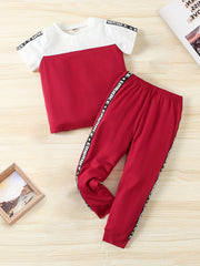 Boys Letter Print Casual Outfit T shirt & Pants Kids Summer Clothes Sets